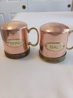 Vintage Copper and Brass Salt & Pepper Shaker Set